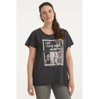 ONLY CARMAKOMA T-shirt CARCITY met printopdruk antraciet/wit/roze