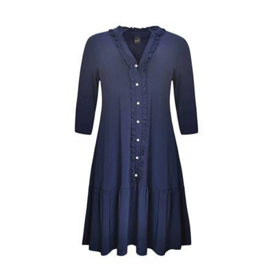 Yoek jurk DOLCE met ruches donkerblauw Yoek jurk DOLCE met ruches donkerblauw