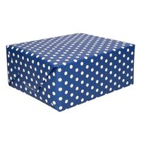 Cadeaupapier donkerblauw met witte stipjes/polkadots 200 x 70 cm - thumbnail