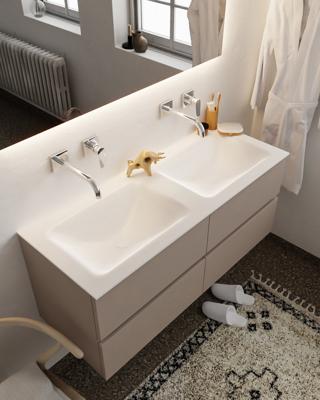 Badkamermeubel Mondiaz Vica 120x50x45cm Smoke MDF 4 Lades Softclose Solid Surface Wastafel Cloud Dubbel Zonder Kraangat