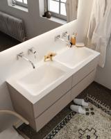 Badkamermeubel Mondiaz Vica 120x50x45cm Smoke MDF 4 Lades Softclose Solid Surface Wastafel Cloud Dubbel Zonder Kraangat