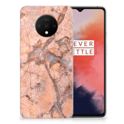 OnePlus 7T TPU Siliconen Hoesje Marmer Oranje OnePlus 7T TPU Siliconen Hoesje Marmer Oranje