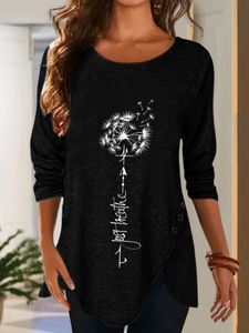 Casual Dandelion Long Sleeve Crew Neck Printed Tunic Top T-Shirt