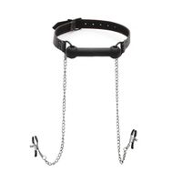 Silicone Bit Gag + Nipple Clamps - Black - thumbnail