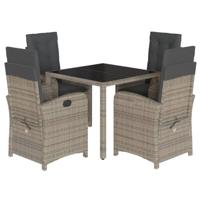 vidaXL 5-delige Tuinset met kussens poly rattan grijs, loungeset, loungeset tuin, tuinbankenset, tuintafel, loungeset buiten, tuinset lounge