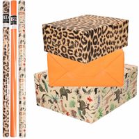 6x Rollen kraft inpakpapier jungle/panter pakket - dieren/luipaard/oranje 200 x 70 cm