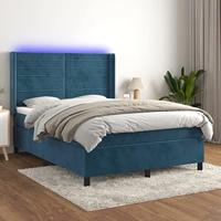 vidaXL Boxspring met matras en LED fluweel donkerblauw 140x190 cm, bed, boxspringbed, tweepersoonsbed, slaapmeubel, boxspring bed, bed met matras