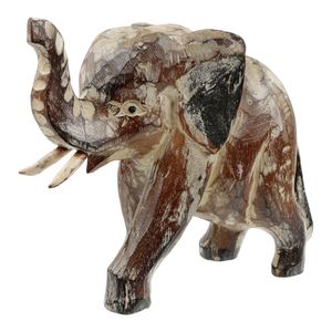 Houten Beeld Olifant Lopend Whitewash (18 x 15 cm)