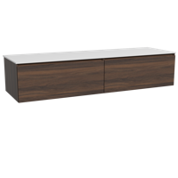 Storke Edge zwevend badmeubel 170 x 52 cm notenhout met Tavola enkel of dubbel wastafelblad in solid surface mat wit