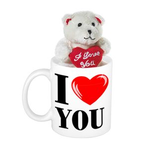 Cadeau beker I love you + beertje met hartje - Valentijn cadeautje