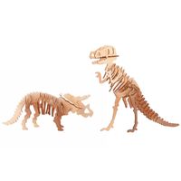 Houten 3D puzzels set dinosaurussen T-Rex en Triceratops 23 cm - thumbnail