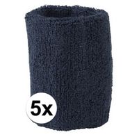 5x Navy blauw zweetbandje voor pols - thumbnail