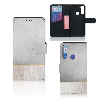 Motorola Moto G8 Book Style Case Wood Concrete Motorola Moto G8 Book Style Case Wood Concrete