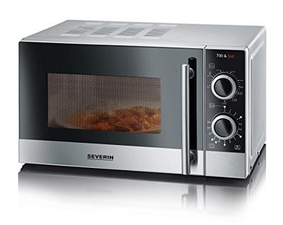 SEVERIN MW 7874 Magnetrongrill, 20 l, magnetron met 9 standen, tot 900 W, magnetron met grill, timer 30 minuten, afneembaar draaiplateau (Ø 24,5 cm), roestvrij staal/zwart