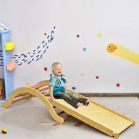 3 in 1 Klimladder Set Houten Boog Speelgoed met Klimmen en Glijbanen voor Kinderen 116 x 50 x 39 cm Naturel + Blauw