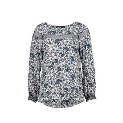 Expresso semi-transparante top Hopke met all over print champagne/donkerblauw Expresso semi-transparante top Hopke met all over print champagne/donkerblauw