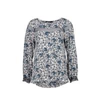Expresso semi-transparante top Hopke met all over print champagne/donkerblauw