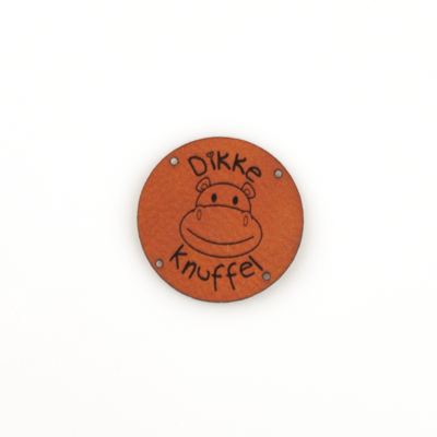 Leren label Nijlpaard 'Dikke knuffel' rond 35mm Chestnut - 2 stuks