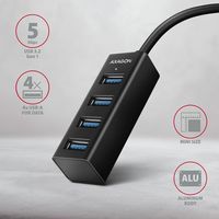 AXAGON AXAGON HUE-M1A Superspeed USB-A Mini Hub, 4x USB 3.0 - 20cm, schwarz USB 3.0-hub 4 poorten Zwart - thumbnail