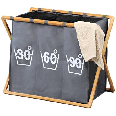Wassorteerder 3 Vakken - Wasmand FSC® Bamboe houten Frame - Sorteer op Wassorteerder 3 Vakken - Wasmand FSC® Bamboe houten Frame - Sorteer op