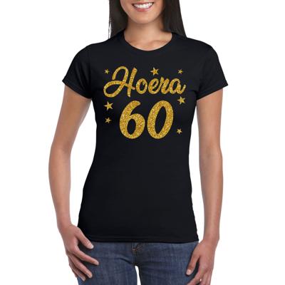 Hoera 60 jaar verjaardag cadeau t-shirt goud glitter op zwart dames Hoera 60 jaar verjaardag cadeau t-shirt goud glitter op zwart dames