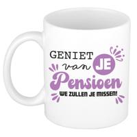 Cadeau mok voor collega - afscheid/pensioen - paars/wit - keramiek - 300 ml