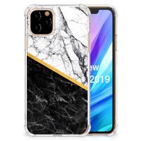 Apple iPhone 11 Pro Anti-Shock Hoesje Marmer Wit Zwart - Origineel Cadeau Man