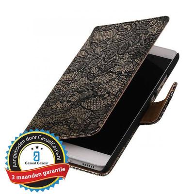 Bookwallet bloemetjes lace zwart hoes Huawei P9 Bookwallet bloemetjes lace zwart hoes Huawei P9