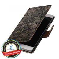 Bookwallet bloemetjes lace zwart hoes Huawei P9