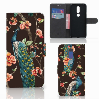 Nokia 7.1 Telefoonhoesje met Pasjes Pauw met Bloemen Nokia 7.1 Telefoonhoesje met Pasjes Pauw met Bloemen
