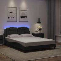 vidaXL Bedframe met LED-verlichting kunstleer grijs 140x200 cm, bed, bed ombouw, tweepersoonsbed, bedbodem, slaapkamermeubel, 2 persoonsbed, logeerbed