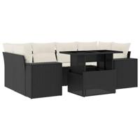 vidaXL 7-delige Loungeset met kussens poly rattan zwart