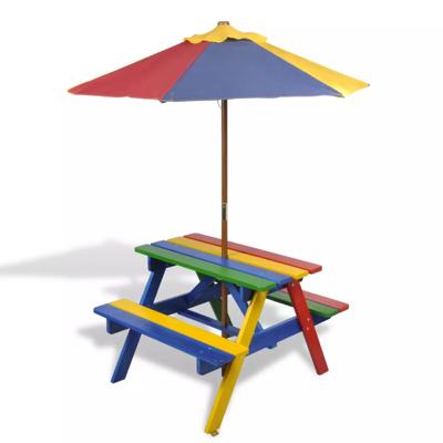 vidaXL Kinderpicknicktafel met banken en parasol hout meerkleurig vidaXL Kinderpicknicktafel met banken en parasol hout meerkleurig