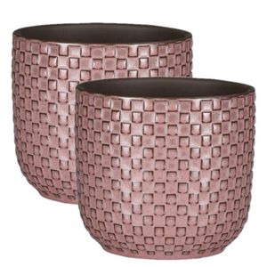 2x Stuks Plantenpotten/bloempotten keramiek roze - D12 en H11 cm