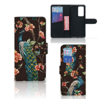 Huawei P40 Pro Telefoonhoesje met Pasjes Pauw met Bloemen