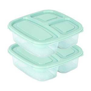 Plasticforte Vershoudbakje - 2x - 3-vaks - 1,2L - meal prep - herbruikbaar - mint groen