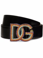 Dolce & Gabbana ceinture en cuir verni à logo DG - Noir