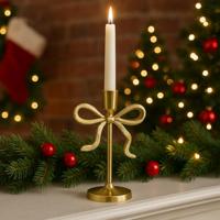 Kandelaar van verguld aluminium met strik, elegant design, kerstdecoratie en feestelijke tafel 21 cm - Varzi sinds 1956