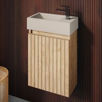 Fontana Crest toiletmeubel ribbelfront warm eiken 40x22cm met beige fontein rechts