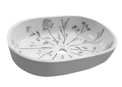 Sapho Priori keramische waskom 60x13,5x40cm wit/blauw Sapho Priori keramische waskom 60x13,5x40cm wit/blauw