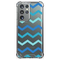 Samsung Galaxy S21 Ultra Doorzichtige Silicone Hoesje Zigzag Blauw