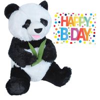 Pluche knuffel panda beer 25 cm met A5-size Happy Birthday wenskaart - thumbnail