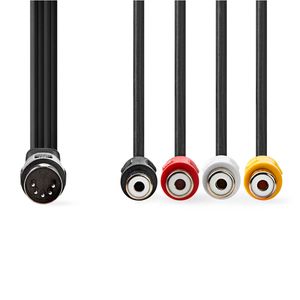 Nedis DIN-Audiokabel | DIN 5-Pins Male | 4x RCA Female | Vernikkeld | 0.20 m | Rond | PVC | Zwart | Label - CAGL20450BK02