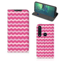 Motorola G8 Plus Hoesje met Magneet Waves Pink - thumbnail