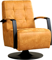 Cognac leren industriële draaifauteuil Mind - staal zwart frame met schotelvoet - Kenia Leer Cognac (cognac leer) - thumbnail