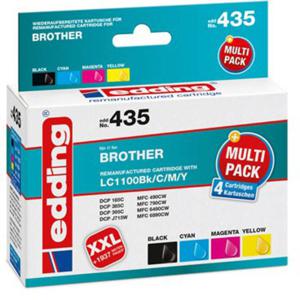 Edding Inktcartridge vervangt Brother LC-1100BK, LC-1100C, LC-1100M, LC-1100Y Compatibel Combipack Zwart, Cyaan, Magenta, Geel EDD-435 18-435