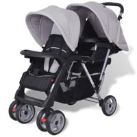 VidaXL Kinderwagen dubbel staal grijs en zwart