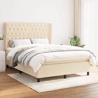 vidaXL Boxspring met matras stof crèmekleurig 140x200 cm, bed, boxspringbed, tweepersoonsbed, slaapmeubel, boxspring bed, bed met matras, bedframe
