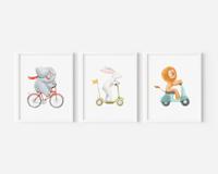 Posters - Dieren op de fiets / set van 3