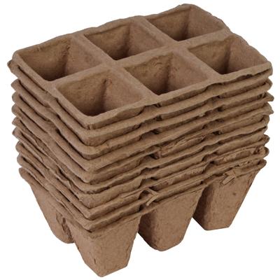 10x stuks Houtvezel kweekpotjes/stekpotjes trays met 6 vakjes 5 x 5 cm - Stekpotjes 10x stuks Houtvezel kweekpotjes/stekpotjes trays met 6 vakjes 5 x 5 cm - Stekpotjes